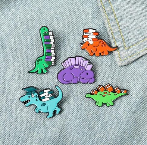 5pcs Cute Enamel Brooch Pin Cartoon Dinosaur Book Badge Brooches Animal Enamel Pins for Women Badges Backpack Badge Gifts, Alloy Steel, no gemstone in Kuwait