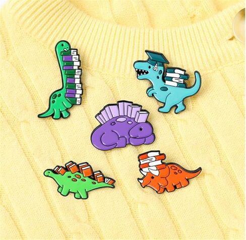 5pcs Cute Enamel Brooch Pin Cartoon Dinosaur Book Badge Brooches Animal Enamel Pins for Women Badges Backpack Badge Gifts, Alloy Steel, no gemstone in Kuwait