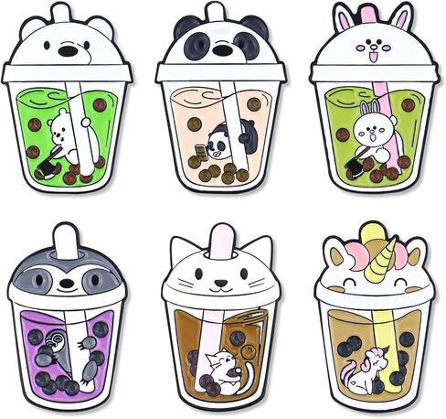 مجموعة دبابيس بروش عصرية بنمط رسوم متحركة للحياة اليومية، دبابيس بروش من 6 قطع من ليفيون بتصميم حيوانات لطيفة ولؤلؤ وحليب وشاي، دبابيس بروش للملابس والشنط والجاكيتات والاكسسوارات والحرف اليدوية للنساء in Kuwait