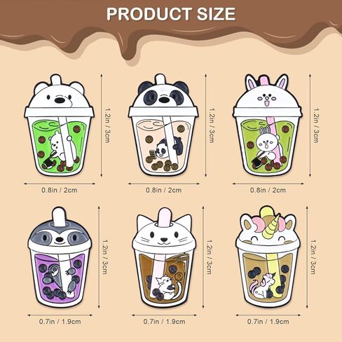 مجموعة دبابيس بروش عصرية بنمط رسوم متحركة للحياة اليومية، دبابيس بروش من 6 قطع من ليفيون بتصميم حيوانات لطيفة ولؤلؤ وحليب وشاي، دبابيس بروش للملابس والشنط والجاكيتات والاكسسوارات والحرف اليدوية للنساء in Kuwait