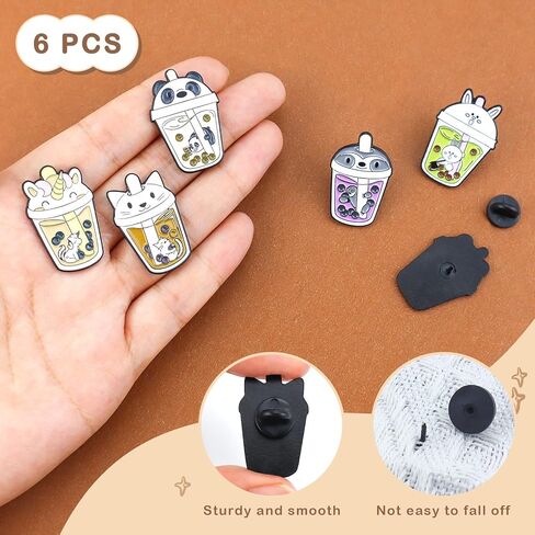 مجموعة دبابيس بروش عصرية بنمط رسوم متحركة للحياة اليومية، دبابيس بروش من 6 قطع من ليفيون بتصميم حيوانات لطيفة ولؤلؤ وحليب وشاي، دبابيس بروش للملابس والشنط والجاكيتات والاكسسوارات والحرف اليدوية للنساء in Kuwait