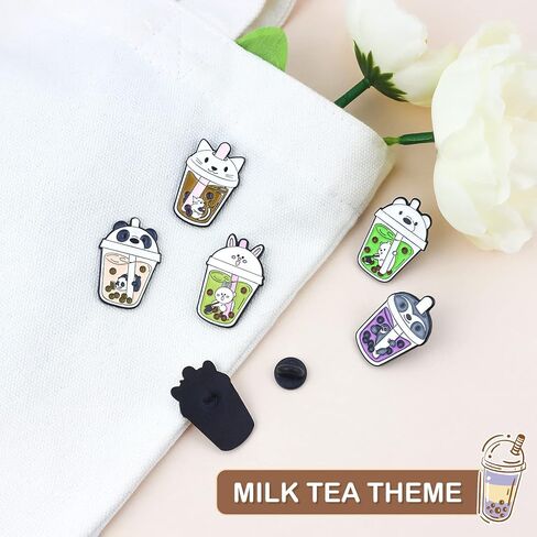 مجموعة دبابيس بروش عصرية بنمط رسوم متحركة للحياة اليومية، دبابيس بروش من 6 قطع من ليفيون بتصميم حيوانات لطيفة ولؤلؤ وحليب وشاي، دبابيس بروش للملابس والشنط والجاكيتات والاكسسوارات والحرف اليدوية للنساء in Kuwait