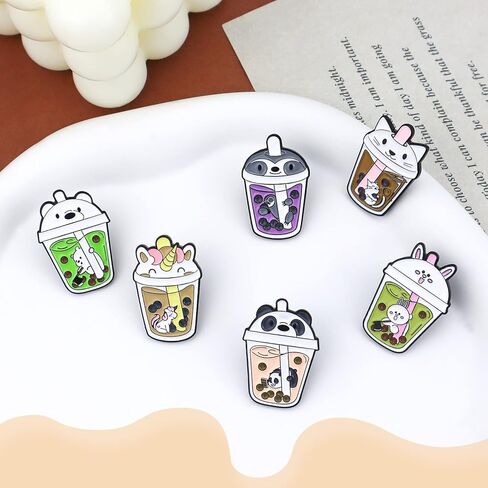 مجموعة دبابيس بروش عصرية بنمط رسوم متحركة للحياة اليومية، دبابيس بروش من 6 قطع من ليفيون بتصميم حيوانات لطيفة ولؤلؤ وحليب وشاي، دبابيس بروش للملابس والشنط والجاكيتات والاكسسوارات والحرف اليدوية للنساء in Kuwait