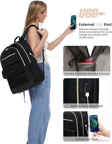 LOVEVOOK Laptop Backpack for Women,15.6 Inch Fashion Travel Backpack,Large Capacity Backpack Purse with USB,Water-resistant fits College Work Business Travel （Beige） in Saudi Arabia