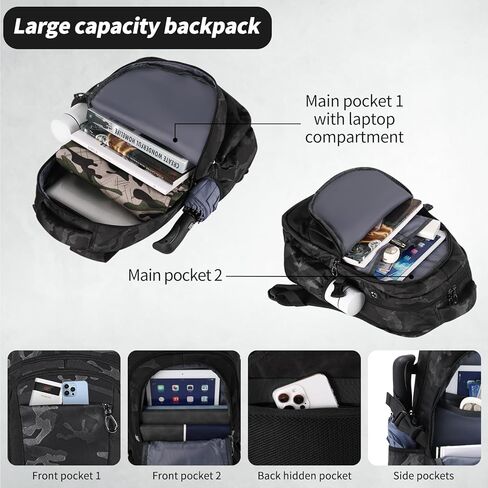 Laptop Backpack, Teenage Boys Men's Backpack Daypack 17-inch Computer Bags Work Business Travel Large Bookbag for Middle High School College Student, USB Charging Water Resistant Anti-Theft, Black in Kuwait