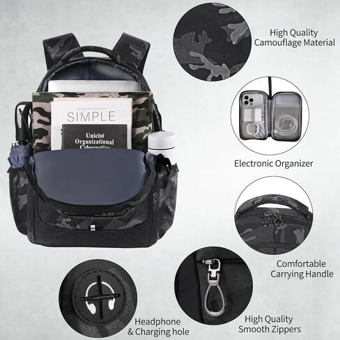 Laptop Backpack, Teenage Boys Men's Backpack Daypack 17-inch Computer Bags Work Business Travel Large Bookbag for Middle High School College Student, USB Charging Water Resistant Anti-Theft, Black in Kuwait