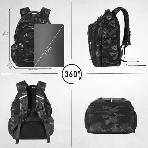 Laptop Backpack, Teenage Boys Men's Backpack Daypack 17-inch Computer Bags Work Business Travel Large Bookbag for Middle High School College Student, USB Charging Water Resistant Anti-Theft, Black in Kuwait