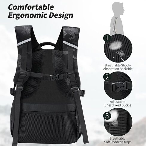 Laptop Backpack, Teenage Boys Men's Backpack Daypack 17-inch Computer Bags Work Business Travel Large Bookbag for Middle High School College Student, USB Charging Water Resistant Anti-Theft, Black in Kuwait