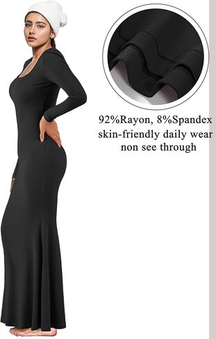 فساتين OMKAGI برقبة مربعة وأكمام طويلة للنساء، فستان طويل ماكسي مضلع in Kuwait