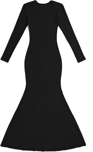 فساتين OMKAGI برقبة مربعة وأكمام طويلة للنساء، فستان طويل ماكسي مضلع in Kuwait