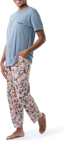 Wrangler Women's Short Sleeve Graphic Tee and Printed Pants Pajama Sleep Set in Saudi Arabia