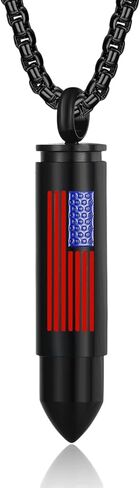 Bullet Urn Necklace for Ashes Stainless Steel Box Chain 24 inch American Flag Pendant Cremation Memorial Jewelry for Men in Kuwait