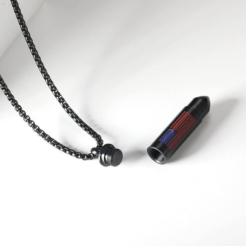 Bullet Urn Necklace for Ashes Stainless Steel Box Chain 24 inch American Flag Pendant Cremation Memorial Jewelry for Men in Kuwait
