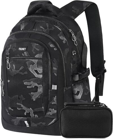 Laptop Backpack, Teenage Boys Men's Backpack Daypack 17-inch Computer Bags Work Business Travel Large Bookbag for Middle High School College Student, USB Charging Water Resistant Anti-Theft, Black in Kuwait