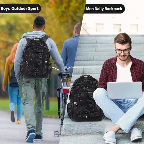 Laptop Backpack, Teenage Boys Men's Backpack Daypack 17-inch Computer Bags Work Business Travel Large Bookbag for Middle High School College Student, USB Charging Water Resistant Anti-Theft, Black in Kuwait