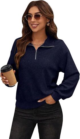 سويت شيرت نسائي كاجوال بأكمام طويلة وياقة طويلة من SweatyRocks وبلوزة علوية بنصف سحاب in Kuwait