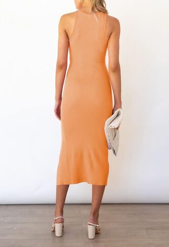 فستان نسائي من Cutiefox بدون أكمام بفتحة جانبية ومضلع ومتماسك بدون أكمام in Kuwait