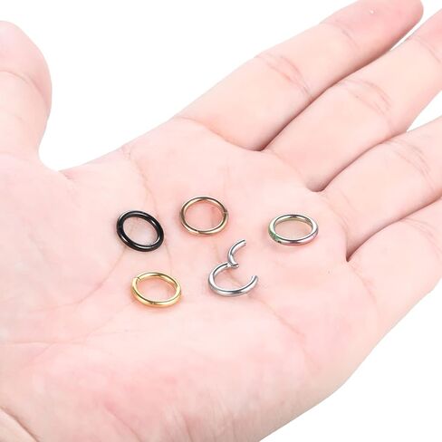 Oveta 5pcs Hoop Nose Ring 14G 16G 18G Surgical Steel Nose Ring Hinged Segment Ring Septum Ring Cartilage Daith Conch Earrings Hoop Piercing Jewelry, Gold Black Silver Rosegold Rainbow Colors in Kuwait
