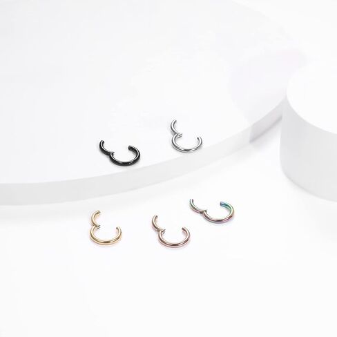 Oveta 5pcs Hoop Nose Ring 14G 16G 18G Surgical Steel Nose Ring Hinged Segment Ring Septum Ring Cartilage Daith Conch Earrings Hoop Piercing Jewelry, Gold Black Silver Rosegold Rainbow Colors in Kuwait
