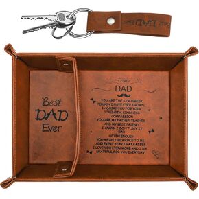 Landical Best Dad PU Leather Tray and Keychain, Gifts for Dad Christmas Xmas from Daughter Son Kids Unique Dad Birthday Gift for Husband from Wife with Kraft Bag for Men Father Daddy Office in Kuwait