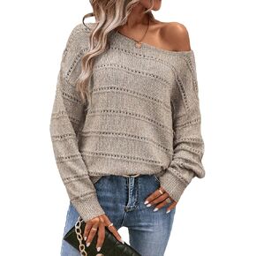 Milumia Women's Casual Boat Neck Pullover Sweaters Long Sleeve Oversized Knit Jumper Tops