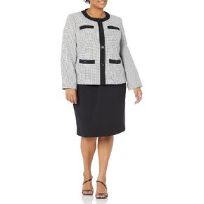 Le Suit Women's Plus Size Jacket/Skirt Suit, Black/White, 16W in Saudi Arabia