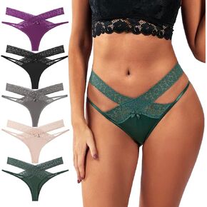 ملابس داخلية بيكيني من الدانتيل للنساء من GERUISI، ملابس داخلية من الحرير الجليدي بدون خياطة على شكل حرف G، 5 قطع in Kuwait