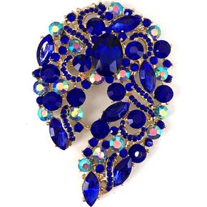 SELOVO Big Large Rhinestone Green Leaf Statement 3.5" Brooch Pin Scarf Broach Gold Tone