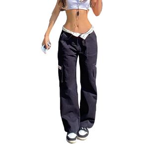 Low Waisted Jeans for Women Aesthetic Vintage Baggy Pants Wide Leg Casual Trousers 2022 Trendy E-Girl Clothes in Kuwait