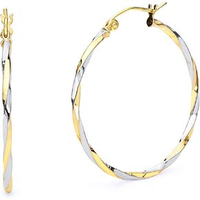 14k REAL Two Tone Gold 1.5mm Thickness Twisted Tube Hoop Earrings (25 x 25 mm) in Saudi Arabia