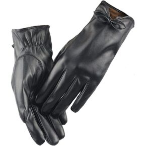 Long Keeper Women PU Leather Touchscreen Gloves Touch Screen Texting Winter Warm Cycling Driving Bowknot Gloves