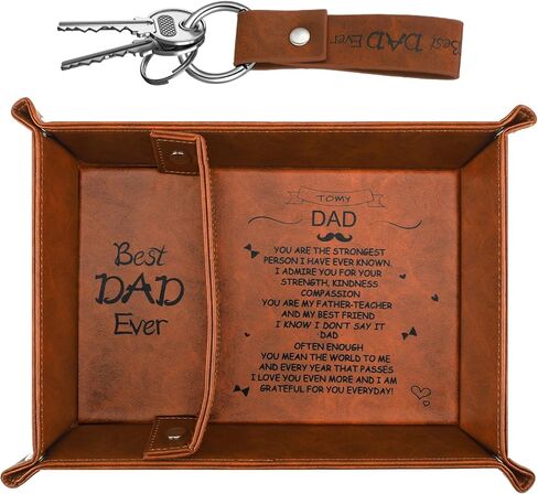 Landical Best Dad Ever Birthday Gifts for Dad PU Leather Tray and Keychain Dad Gifts from Daughter New Dad Gifts for Husband from Wife with Kraft Bag for Men Father Daddy Christmas Office Party Gifts in Kuwait