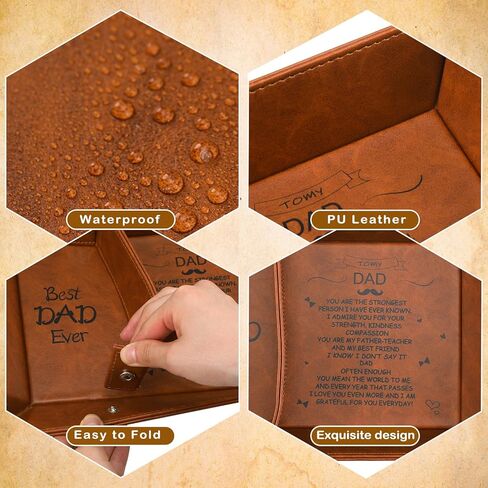 Landical Best Dad Ever Birthday Gifts for Dad PU Leather Tray and Keychain Dad Gifts from Daughter New Dad Gifts for Husband from Wife with Kraft Bag for Men Father Daddy Christmas Office Party Gifts in Kuwait