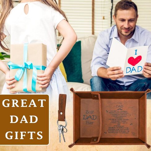 Landical Best Dad Ever Birthday Gifts for Dad PU Leather Tray and Keychain Dad Gifts from Daughter New Dad Gifts for Husband from Wife with Kraft Bag for Men Father Daddy Christmas Office Party Gifts in Kuwait