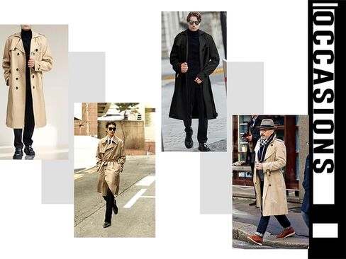 Botten Men's Double-Breasted Trench Coat - Long Jacket Overcoat-Oversized Casual Windbreaker with Lapel-BLACK in Kuwait
