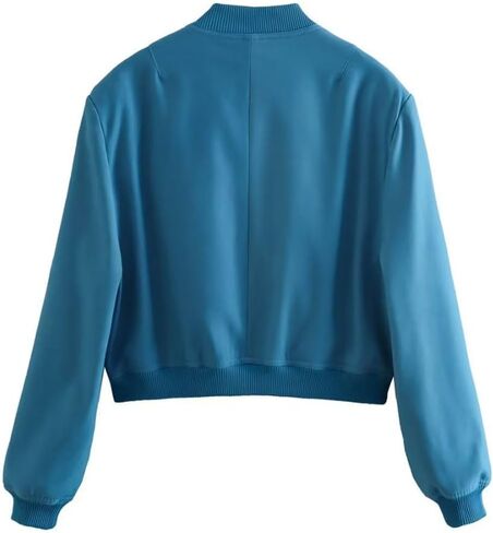 VHGEAUJF Womens Cropped Bomber Jackets Snap Button Long Sleeve Varsity Jackets Baseball Coat With Pockets in Saudi Arabia