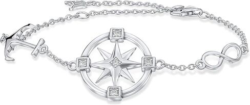 Art and Molly 925 Solid Sterling Silver Compass Rose Bracelet Gift for Her, On your Journey of Life! New Journey Gift in Saudi Arabia