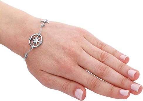 Art and Molly 925 Solid Sterling Silver Compass Rose Bracelet Gift for Her, On your Journey of Life! New Journey Gift in Saudi Arabia