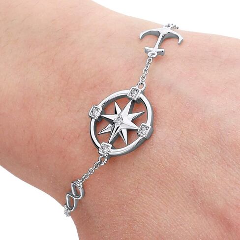Art and Molly 925 Solid Sterling Silver Compass Rose Bracelet Gift for Her, On your Journey of Life! New Journey Gift in Saudi Arabia