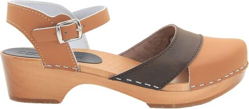 BJORK Swedish Comfort Women's Mila Low Heel Wooden Clog Sandals - (Brown Combo EU-37) in Saudi Arabia