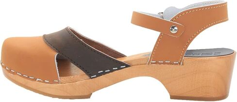 BJORK Swedish Comfort Women's Mila Low Heel Wooden Clog Sandals - (Brown Combo EU-37) in Saudi Arabia