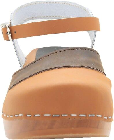 BJORK Swedish Comfort Women's Mila Low Heel Wooden Clog Sandals - (Brown Combo EU-37) in Saudi Arabia