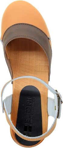 BJORK Swedish Comfort Women's Mila Low Heel Wooden Clog Sandals - (Brown Combo EU-37) in Saudi Arabia