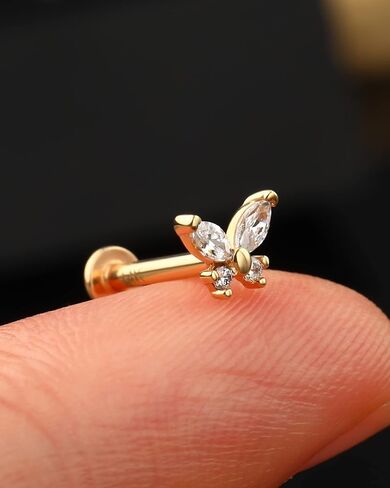 Jewseen 14K Gold Threadless Stud Earrings 16G Cartilage Stud Top Push in Threadless Cartilage Earring Butterffly Flat Back Stud Earring Gold Helix Earring Tragus Earring Cartilage Piercing for Women in Saudi Arabia