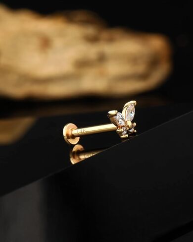 Jewseen 14K Gold Threadless Stud Earrings 16G Cartilage Stud Top Push in Threadless Cartilage Earring Butterffly Flat Back Stud Earring Gold Helix Earring Tragus Earring Cartilage Piercing for Women in Saudi Arabia
