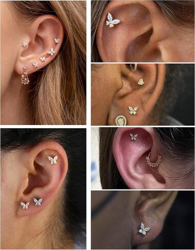 Jewseen 14K Gold Threadless Stud Earrings 16G Cartilage Stud Top Push in Threadless Cartilage Earring Butterffly Flat Back Stud Earring Gold Helix Earring Tragus Earring Cartilage Piercing for Women in Saudi Arabia