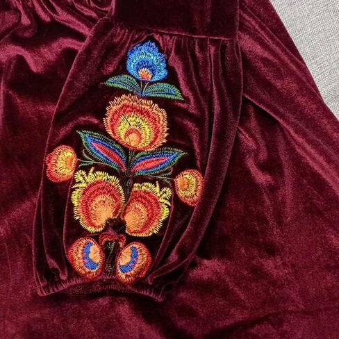 فستان نسائي بوهيمي من المخمل من Futurino مطرز بالزهور بوهو بياقة على شكل V وأكمام طويلة بلوزة علوية كلاسيكية أنيقة على شكل حرف a فستان قصير in Kuwait