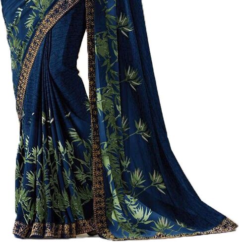 MAHEK Indian Women's Georgette New Fancy All Over Flower Prints Saree with Border & Blouse in Saudi Arabia