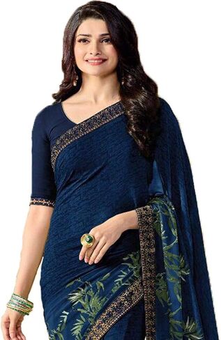 MAHEK Indian Women's Georgette New Fancy All Over Flower Prints Saree with Border & Blouse in Saudi Arabia