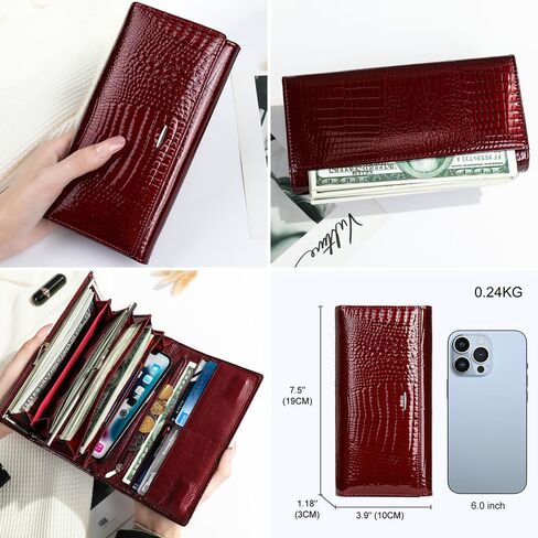GHUHUALX Women's Wallets Stylish Genuine Leather Women's Tri-Fold Wallet - Slim & Multi-Color Card Holder Clutch Purse (Burgundy) in Saudi Arabia